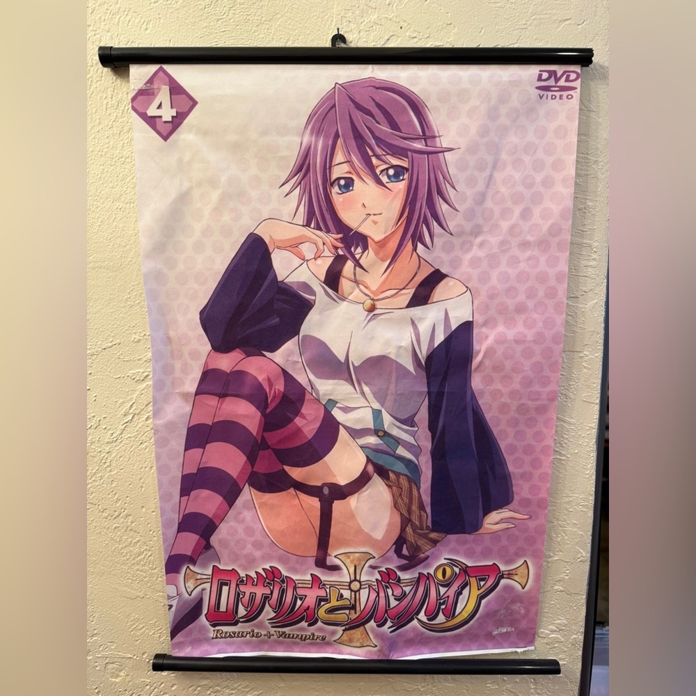 Anime Wall Scroll Poster with Purple-Haired Character - Pink & Purple DVD Brand